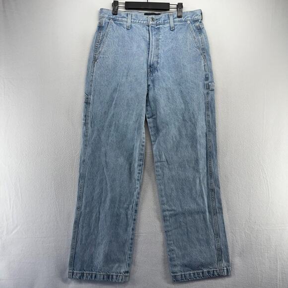 Abercrombie Fitch Jeans Men's 32x34 Blue Rigid Denim Baggy Carpenter Light Wash - Picture 2 of 9